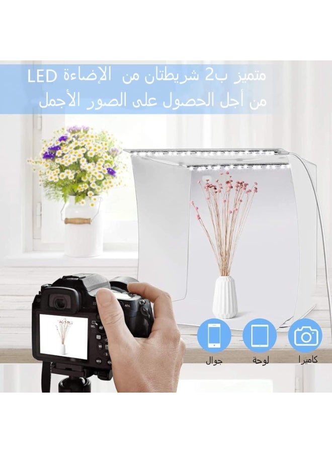 صندوق استوديو تصوير مزود بإضاءة LED، طقم خيمة إضاءة تصوير محمولة كبيرة الحجم 40 سم، صندوق إضاءة ناعم أبيض قابل للطي مع 2*35 مصباح + 2 خلفيات لعرض المنتجات (أسود - أبيض) - Image 5
